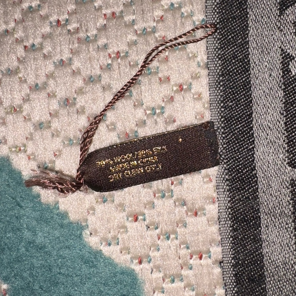 Coach Gray Script Logo Floral Wool Silk Wrap Scarf - Picture 9 of 10